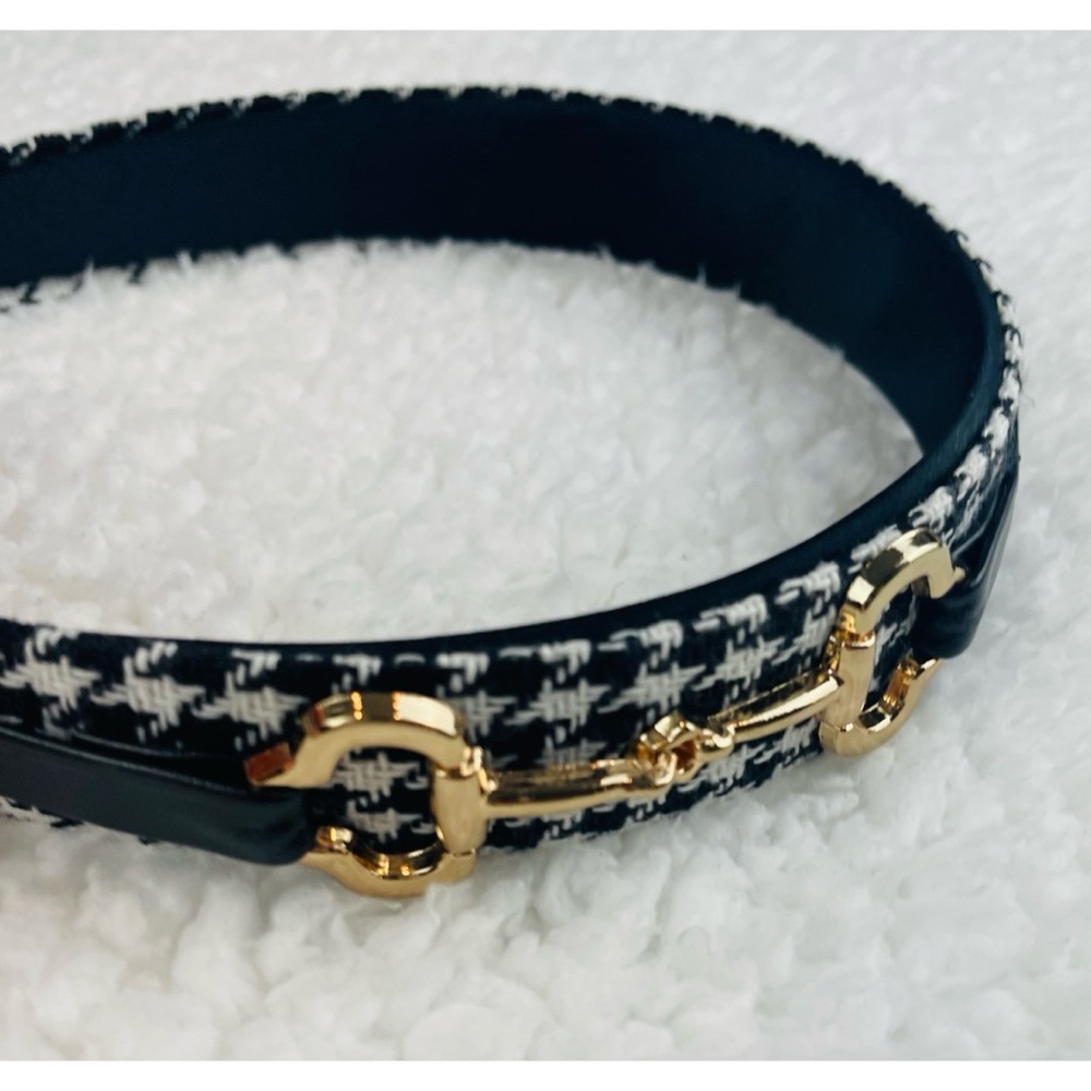 (NWOT) Handmade Black/White/Gold Houndstooth Horse Bit Headband - Picture 7 of 12